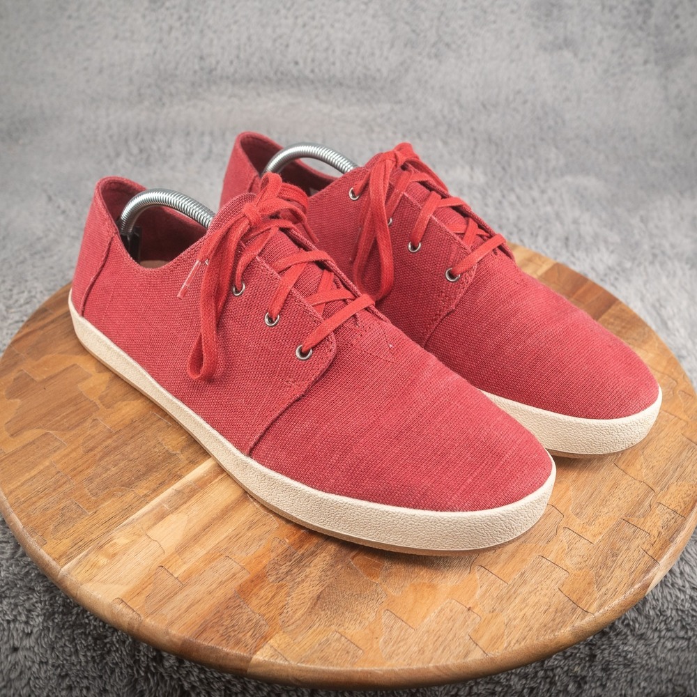 Toms Mens Size 12 Red Canvas Lace‎ Up Low Top Casual Comfort Sneakers
